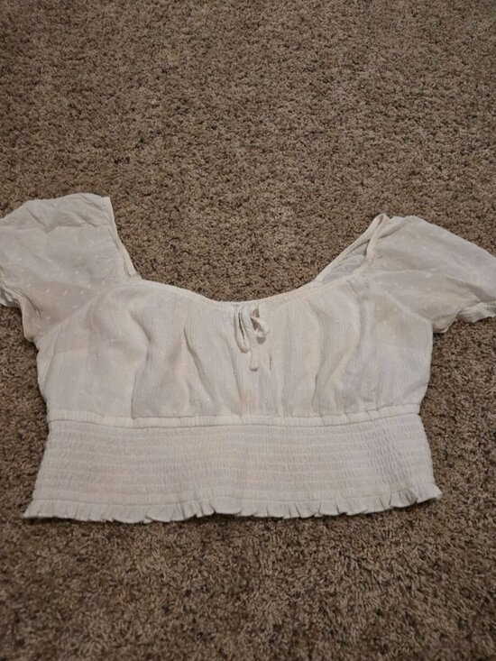 Tops - White Smocked Crop Top